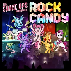 Size: 900x900 | Tagged: artist:samantha kyle, baldash, band, bass guitar, dancing, derpibooru import, drums, glowing horn, guitar, keyboard, microphone, musical instrument, oc, safe, singing, the shake ups in ponyville, unofficial characters only