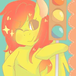 Size: 800x800 | Tagged: artist:lolly-jpg, derpibooru import, safe, semaphore, smiling, solo, spitfire, traffic light, wink