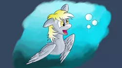 Size: 2048x1152 | Tagged: safe, artist:spirittis, derpibooru import, derpy hooves, pegasus, pony, bubble, female, mare, open mouth, solo