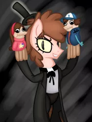 Size: 1536x2048 | Tagged: artist:airfly-pony, bill cipher, crossover, derpibooru import, dipper pines, gravity falls, mabel pines, ponified, rcf community, safe, sock opera, sock puppet