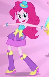 Size: 388x613 | Tagged: safe, derpibooru import, screencap, pinkie pie, equestria girls, balloon, boots, bracelet, clothes, dress, fall formal outfits, hat, high heel boots, jewelry, outfit catalog, skirt, solo, top hat