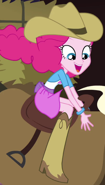Size: 400x704 | Tagged: safe, derpibooru import, screencap, pinkie pie, equestria girls, rainbow rocks, boots, bracelet, bucking bronco, clothes, cowboy boots, cowboy hat, hat, high heel boots, image, jacket, mechanical bull, outfit catalog, pinkie pie's cowboy boots, png, rodeo, shirt, shoes, skirt, solo, vest