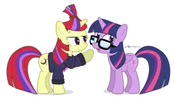 Size: 940x530 | Tagged: safe, artist:dm29, derpibooru import, moondancer, twilight sparkle, twilight sparkle (alicorn), alicorn, pony, accessory theft, adorkable, cute, dancerbetes, dork, duo, female, julian yeo is trying to murder us, mare, simple background, transparent background, twiabetes