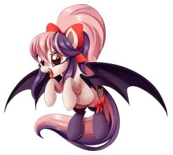 Size: 2000x1797 | Tagged: safe, artist:centchi, derpibooru import, oc, oc:sweet velvet, unofficial characters only, bat pony, pony, bow, clothes, cute, fangs, hair bow, ponytail, ribbon, simple background, socks, solo, spread wings, tongue out, transparent background