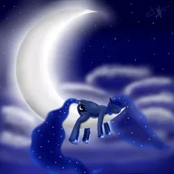 Size: 5000x5000 | Tagged: safe, artist:skitsniga, derpibooru import, princess luna, absurd resolution, crescent moon, eyes closed, moon, night, prone, sleeping, solo, tangible heavenly object, transparent moon