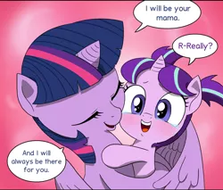 Size: 1543x1316 | Tagged: safe, artist:doublewbrothers, derpibooru import, starlight glimmer, twilight sparkle, twilight sparkle (alicorn), alicorn, pony, unicorn, the cutie re-mark, cropped, crying, cute, daaaaaaaaaaaw, dialogue, doublewbrothers is trying to murder us, female, filly, filly starlight glimmer, fridge horror, glimmerbetes, glimmerdoption, heartwarming, hug, implications, mama twilight, mare, not creepy, sweet dreams fuel, tears of joy, this will end in timeline distortion, twiabetes, younger