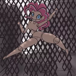 Size: 1200x1200 | Tagged: artist:moronsonofboron, ball joint boutique, ball jointed doll, climbing, creepy, derpibooru import, doll, dollified, gothic pinkie, nightmare fuel, pinkie pie, safe, solo, toy