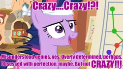 Size: 960x539 | Tagged: denial, derpibooru import, image macro, meme, purple text, safe, screencap, solo, twilight gone mad, twilight sparkle