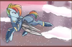 Size: 1450x950 | Tagged: alternate timeline, apocalypse dash, artist:chocolateponi, blood, crystal war timeline, derpibooru import, flying, rainbow dash, safe, scar, snow, snowfall, solo, the cutie re-mark