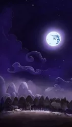 Size: 1920x3404 | Tagged: artist:cmaggot, artist:simbaro, cloud, derpibooru import, field, forest, glow, hill, lullaby for a princess, mare in the moon, moon, mountain, night, no pony, rock, safe, scenery, scenery porn, sky, stars, tree