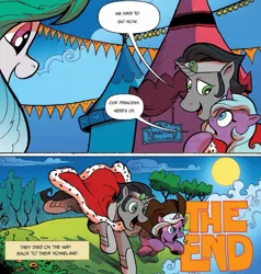 Size: 1279x1341 | Tagged: semi-grimdark, artist:andypriceart, derpibooru import, edit, idw, king sombra, princess celestia, radiant hope, crystal pony, pony, unicorn, siege of the crystal empire, spoiler:comic, spoiler:comic37, cape, cloak, clothes, comic, female, galloping, good end, grimderp, i must go, male, mare, parody, poochie, reformed sombra, stallion, the end, the simpsons