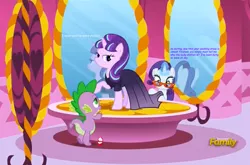 Size: 1700x1119 | Tagged: artist:titanium-pony, bedroom eyes, carousel boutique, clothes, cuckolding, derpibooru import, discovery family logo, dress, edit, female, glasses, love triangle, male, mirror, netorarity, rarity, safe, screencap, shipping, sparlight, spike, starlight glimmer, straight, text, the cutie re-mark, this will end in tears, wedding dress, wedding ring, when you see it