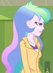 Size: 530x720 | Tagged: safe, derpibooru import, screencap, princess celestia, equestria girls, friendship games, celestia is not amused, cropped, principal celestia, solo, unamused