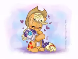 Size: 856x648 | Tagged: safe, artist:vago-xd, derpibooru import, applejack, rarity, cute, female, heart, hug, lesbian, plushie, rarijack, shipping, solo