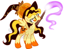 Size: 600x461 | Tagged: safe, artist:sakuyamon, derpibooru import, oc, unofficial characters only, pegasus, pony, hat, magic, solo, wand, watermark