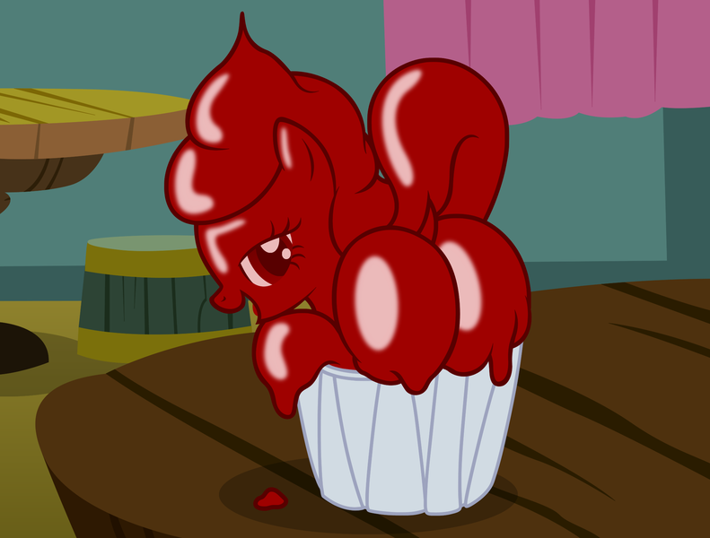 Size: 2120x1609 | Tagged: suggestive, artist:badumsquish, derpibooru import, ponified, food pony, goo pony, ketchup pony, original species, ass up, badumsquish strikes again, bedroom eyes, dock, female, food, ketchup, looking at you, open mouth, plot, presenting, raised tail, restaurant, sauce, solo, table, the ass was fat