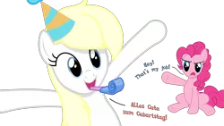 Size: 3500x1969 | Tagged: artist:vectorfag, birthday, cheering, derpibooru import, frown, happy, hat, jumping, oc, oc:aryanne, party hat, pinkie pie, safe, silly, spreading, spread legs, surprise, they took our jobs, vector, whistle