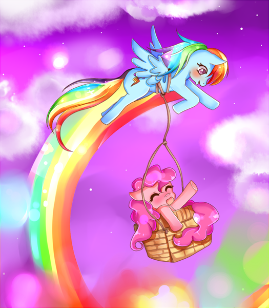 Size: 717x820 | Tagged: safe, artist:nothing-here-to-do, derpibooru import, pinkie pie, rainbow dash, basket, female, lesbian, pinkiedash, shipping