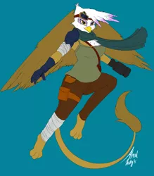 Size: 2100x2400 | Tagged: safe, artist:almondhusky, derpibooru import, gilda, anthro, digitigrade anthro, gryphon, colored, female, goggles, simple background, solo