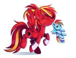 Size: 1280x971 | Tagged: artist:pepooni, derpibooru import, eyes closed, mouth hold, oc, oc:fire strike, plushie, rainbow dash, safe