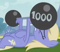 Size: 933x805 | Tagged: safe, derpibooru import, screencap, bluebell, pegasus, pony, hurricane fluttershy, background pony, cropped, female, mare, on back, solo, weight lifting