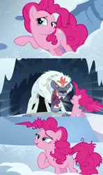 Size: 1280x2160 | Tagged: derpibooru import, party pooped, pinkie pie, safe, screencap, snow, snowbutt mctwinkles, yeti