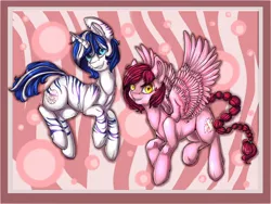 Size: 1024x768 | Tagged: safe, artist:hellythequeen, derpibooru import, oc, oc:sweetcake, oc:umbra, unofficial characters only, pegasus, pony, zebracorn, commission