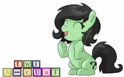 Size: 1711x1073 | Tagged: suggestive, artist:naked drawfag, derpibooru import, oc, oc:anon, oc:anonfilly, unofficial characters only, earth pony, pony, /mlp/, blocks, childhood ruined, clapping, eyes closed, female, filly, grammar error, happy, solo, toy, vulgar