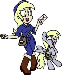 Size: 1600x1948 | Tagged: safe, artist:frozenstar37615, derpibooru import, derpy hooves, human, pony, bipedal, human ponidox, humanized, letter, mailbag, mailmare, simple background, transparent background