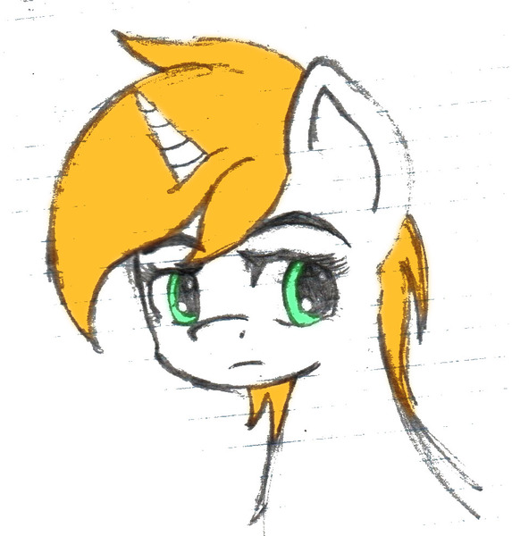 Size: 942x987 | Tagged: safe, artist:nixianisky-alyans, derpibooru import, oc, oc:littlepip, unofficial characters only, pony, unicorn, fallout equestria, fanfic, bust, contrast, fanfic art, female, horn, mare, portrait, simple background, solo, traditional art, white background