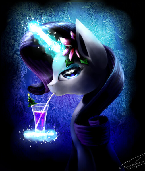 Size: 1700x2000 | Tagged: artist:yummiestseven65, derpibooru import, drink, flower, flower in hair, looking at you, magic, rarity, safe, solo, telekinesis