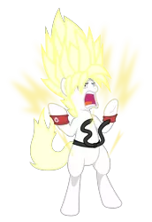Size: 2330x3381 | Tagged: safe, artist:vectorfag, derpibooru import, edit, oc, oc:aryanne, unofficial characters only, pony, armband, artichoke, aryan pony, aura, belt, bipedal, crossover, dragon ball z, long hair, nazi, power ponies oc, power-up, rage, screaming, simple background, solo, super saiyan, swastika, transparent background, vector