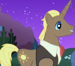 Size: 822x720 | Tagged: safe, derpibooru import, screencap, chocolate sun, pony, unicorn, the best night ever, at the gala, background pony, clothes, cropped, male, solo, stallion, vest