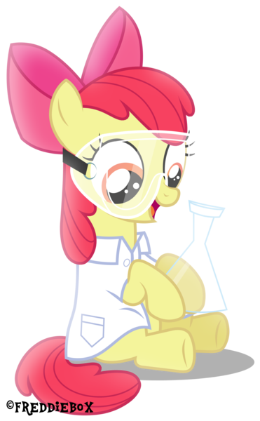 Size: 1855x3000 | Tagged: safe, artist:brony-works, derpibooru import, apple bloom, clothes, flask, goggles, lab coat, safety goggles, simple background, solo, transparent background, vector