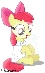 Size: 1855x3000 | Tagged: safe, artist:brony-works, derpibooru import, apple bloom, clothes, flask, goggles, lab coat, safety goggles, simple background, solo, transparent background, vector