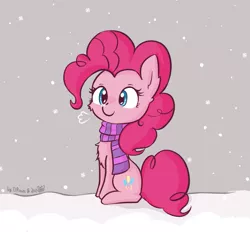 Size: 775x720 | Tagged: safe, artist:dsp2003, artist:tjpones, derpibooru import, pinkie pie, earth pony, pony, clothes, collaboration, cute, diapinkes, female, scarf, snow, snowfall, snowflake, solo