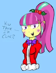 Size: 1472x1920 | Tagged: safe, artist:mildockart, derpibooru import, sour sweet, equestria girls, friendship games, blushing, bronybait, christmas, cute, dialogue, looking at you, solo, sourbetes