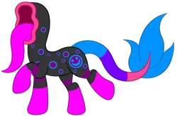 Size: 1038x685 | Tagged: safe, artist:silverromance, derpibooru import, oc, oc:smiley the faceless traditional earth pony, unofficial characters only, original species, creepy, no face, not salmon, simple background, solo, story included, tongue out, transparent background, wat