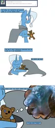 Size: 1280x2967 | Tagged: safe, artist:sehtkmet, derpibooru import, trixie, bear, pony, unicorn, comic, crossover, female, magic the gathering, mare, planeswalker, planeswalker trixie, solo, teddy bear, thought bubble