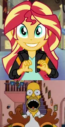 Size: 500x968 | Tagged: safe, derpibooru import, edit, screencap, sunset shimmer, equestria girls, friendship games, apology, apu nahasapeemapetilon, canterlot high, homer simpson, slasher smile, smiling, sunedge shimmer, the simpsons