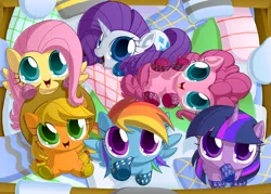 Size: 1395x1000 | Tagged: safe, artist:berrypawnch, derpibooru import, applejack, fluttershy, pinkie pie, rainbow dash, rarity, twilight sparkle, twilight sparkle (alicorn), alicorn, pony, behaving like a cat, berrypawnch is trying to murder us, big eyes, c:, chibi, clothes, cute, dashabetes, diapinkes, female, hnnng, jackabetes, laundry basket, looking at you, looking up, mane six, mare, mouth hold, on back, prone, raribetes, shyabetes, sitting, smiling, socks, twiabetes, underhoof, weapons-grade cute