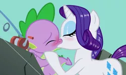 Size: 1920x1152 | Tagged: safe, artist:dubstepina, derpibooru import, edit, edited screencap, screencap, rarity, spike, blushing, female, kissing, male, shipping, sparity, straight, straight shota