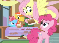 Size: 1000x735 | Tagged: safe, artist:dm29, derpibooru import, carrot cake, cup cake, fluttershy, pinkie pie, pony, advent calendar, cake, food, holiday horse days, pie, sugarcube corner, the cakes