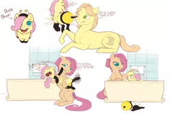 Size: 3000x2000 | Tagged: safe, artist:evehly, derpibooru import, fluttershy, bee, earth pony, pony, animal costume, bath, bathtub, bee costume, belly button, clothes, costume, cute, daaaaaaaaaaaw, dialogue, eyes closed, father, father and daughter, female, filly, flutterbee, male, mare, mother, open mouth, parent, sad face, shyabetes, stallion, towel, weapons-grade cute, younger