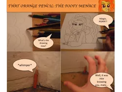 Size: 720x540 | Tagged: safe, artist:blazingdazzlingdusk, derpibooru import, adagio dazzle, equestria girls, rainbow rocks, comic, drawing, hand, meme, pencil, that orange pencil, traditional art, unamused