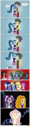 Size: 1024x4165 | Tagged: safe, artist:conikiblasu-fan, derpibooru import, adagio dazzle, ahuizotl, applejack, aria blaze, discord, fluttershy, king sombra, mane-iac, pinkie pie, princess luna, queen chrysalis, rainbow dash, rarity, sonata dusk, twilight sparkle, twilight sparkle (alicorn), oc, oc:fluffle puff, equestria girls, clothes, crying, duskcord, engrish, equestria girls-ified, female, heartbreak, kissing, male, mane six, reaction, skirt, straight, tanktop, the dazzlings, thumbs up, vice principal luna