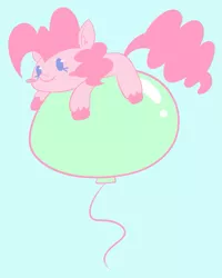 Size: 681x852 | Tagged: safe, artist:typhwosion, derpibooru import, pinkie pie, earth pony, pony, balloon, blue background, blushing, cute, diapinkes, ear fluff, simple background, solo, unshorn fetlocks