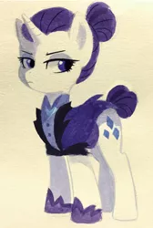 Size: 800x1194 | Tagged: safe, artist:kianamai, derpibooru import, rarity, pony, unicorn, the cutie re-mark, alternate timeline, clothes, female, hair bun, mare, night maid rarity, nightmare takeover timeline, solo, traditional art