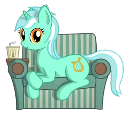 Size: 1458x1354 | Tagged: armchair, artist:negasun, couch, derpibooru import, food, looking at you, lyra heartstrings, prone, safe, soda, solo