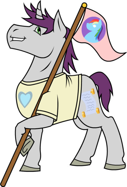 Size: 583x860 | Tagged: source needed, useless source url, safe, artist:philosophypony, derpibooru import, rainbow dash, written script, pony, unicorn, brony, brony pride, clothes, cutie mark, fan, flag, shipping, shirt, solo, writtendash